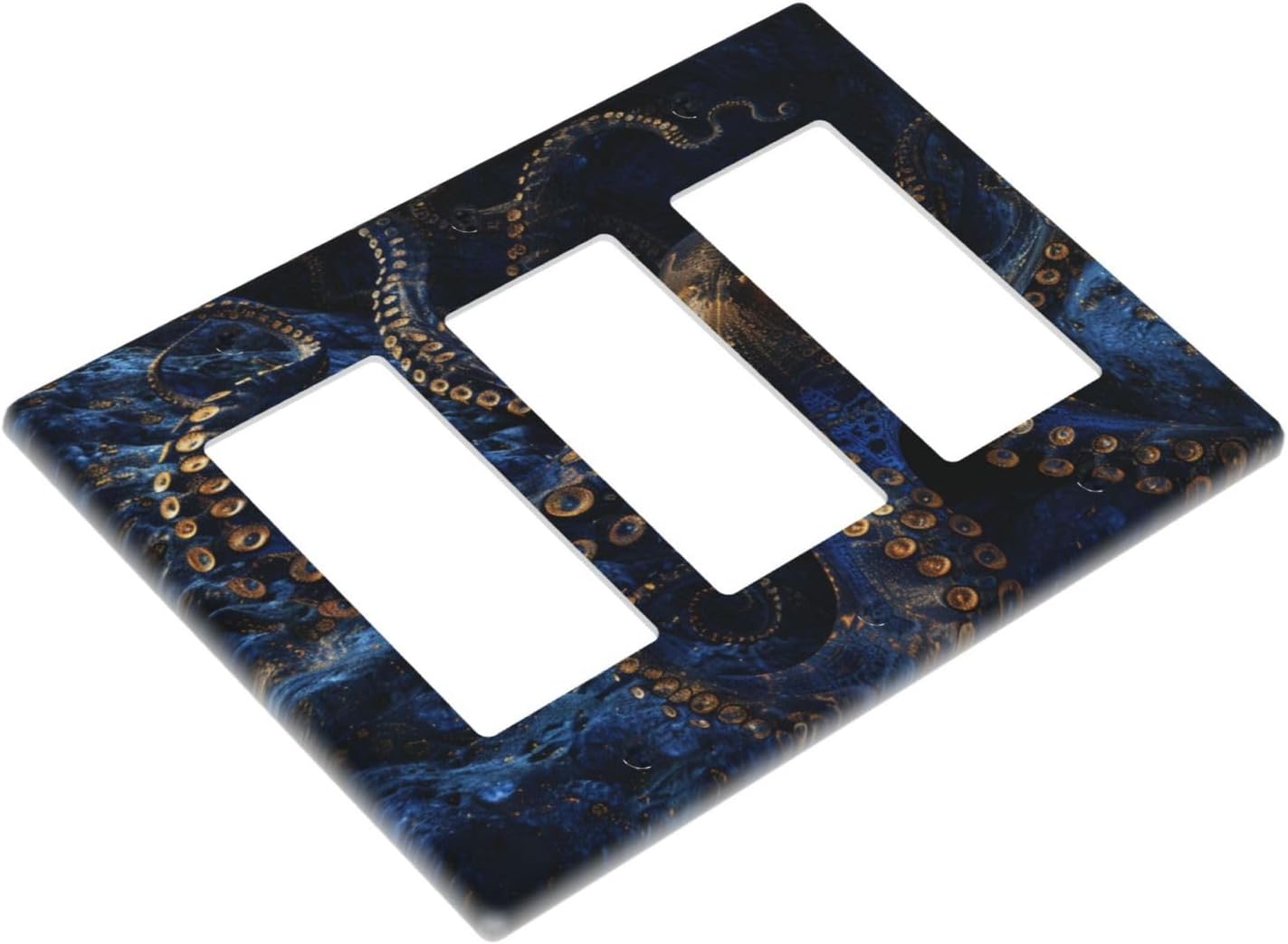 Decorative Outlet Covers Horror Night Blue Ocean Evil Octopus 3 Gang Wall Plate Triple Rocker Light Switch Cover Plate Jumbo Electrical GFCI Faceplate for Bathroom Home Decor