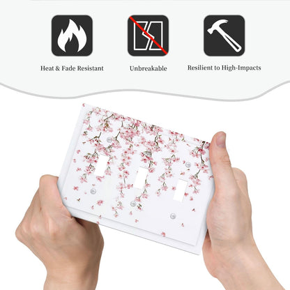 Decorative Switch Plates Sakura Plant Floral Pink Flowers 3 Gang Wall Plate Triple Toggle Light Switch Cover Faceplate Electrical Wall Panels For Bed Room Living Room Decor
