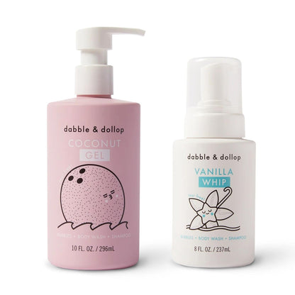 Dabble & Dollop Coconut + Vanilla Body Wash & Shampoo – 3-in-1 Natural Bubble Bath for Kids, Made