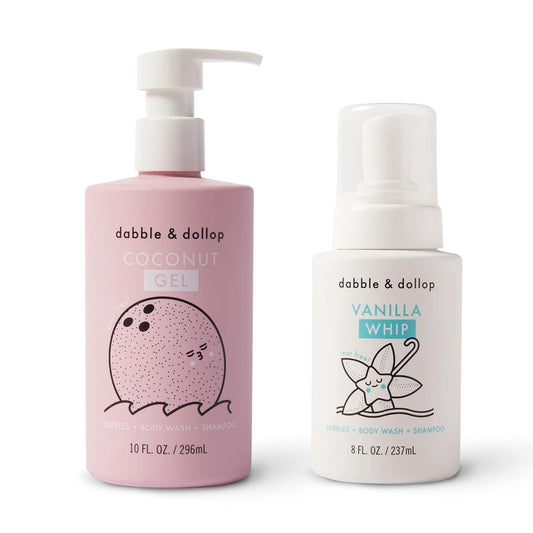 Dabble & Dollop Coconut + Vanilla Body Wash & Shampoo – 3-in-1 Natural Bubble Bath for Kids, Made