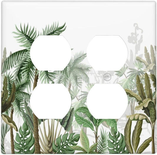 Palm Tree Banana Leaf Green Rainforest Natural Landscape Outlet Covers 2 Gang Double Duplex