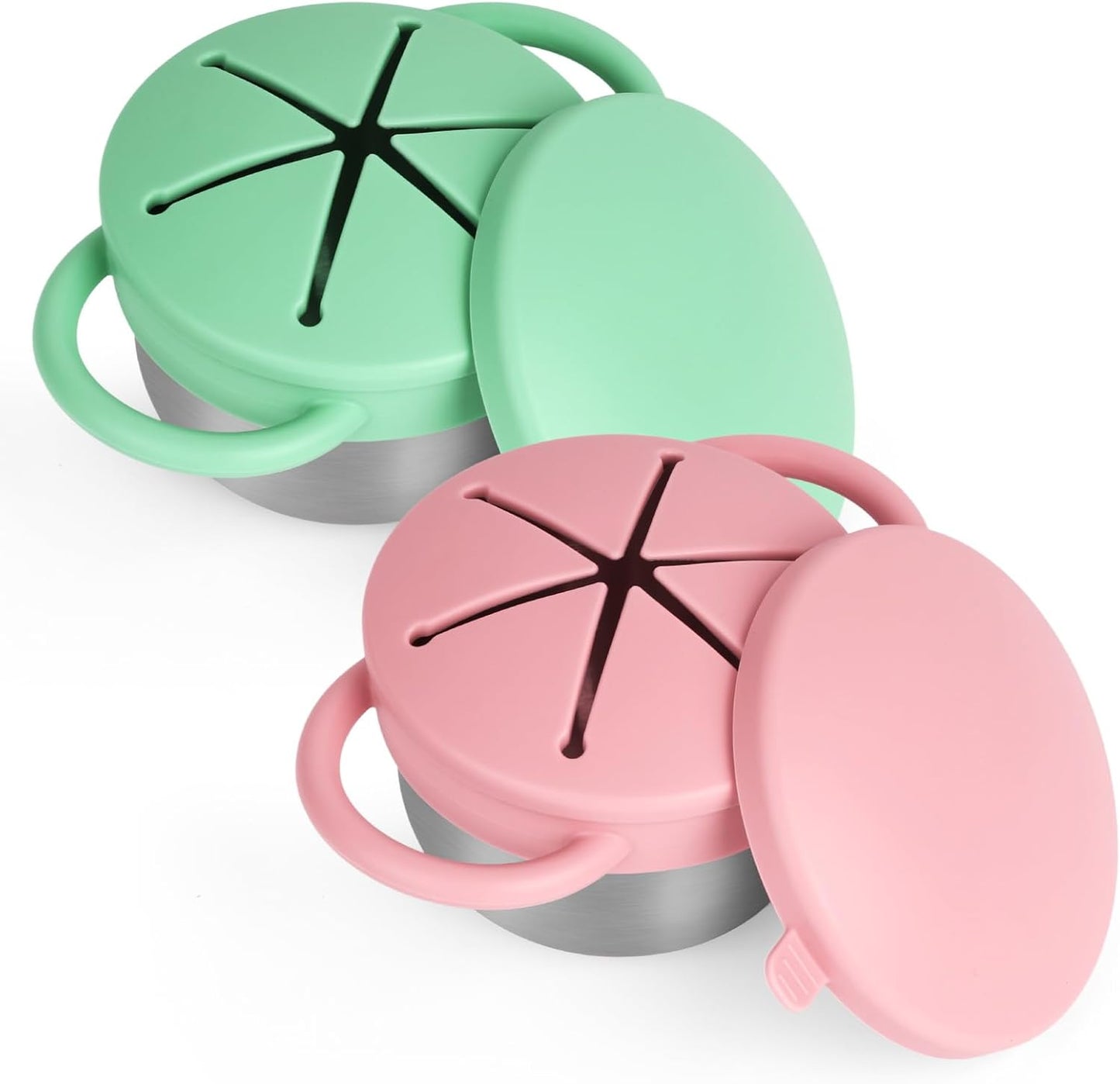 2 Pack Snack Cups for Toddlers Spill Proof - Detachable Stainless Steel Toddler Snack Cups with