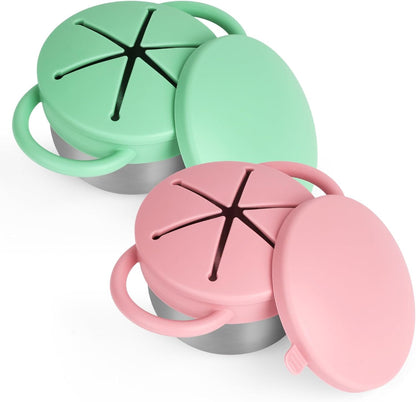 2 Pack Snack Cups for Toddlers Spill Proof - Detachable Stainless Steel Toddler Snack Cups with