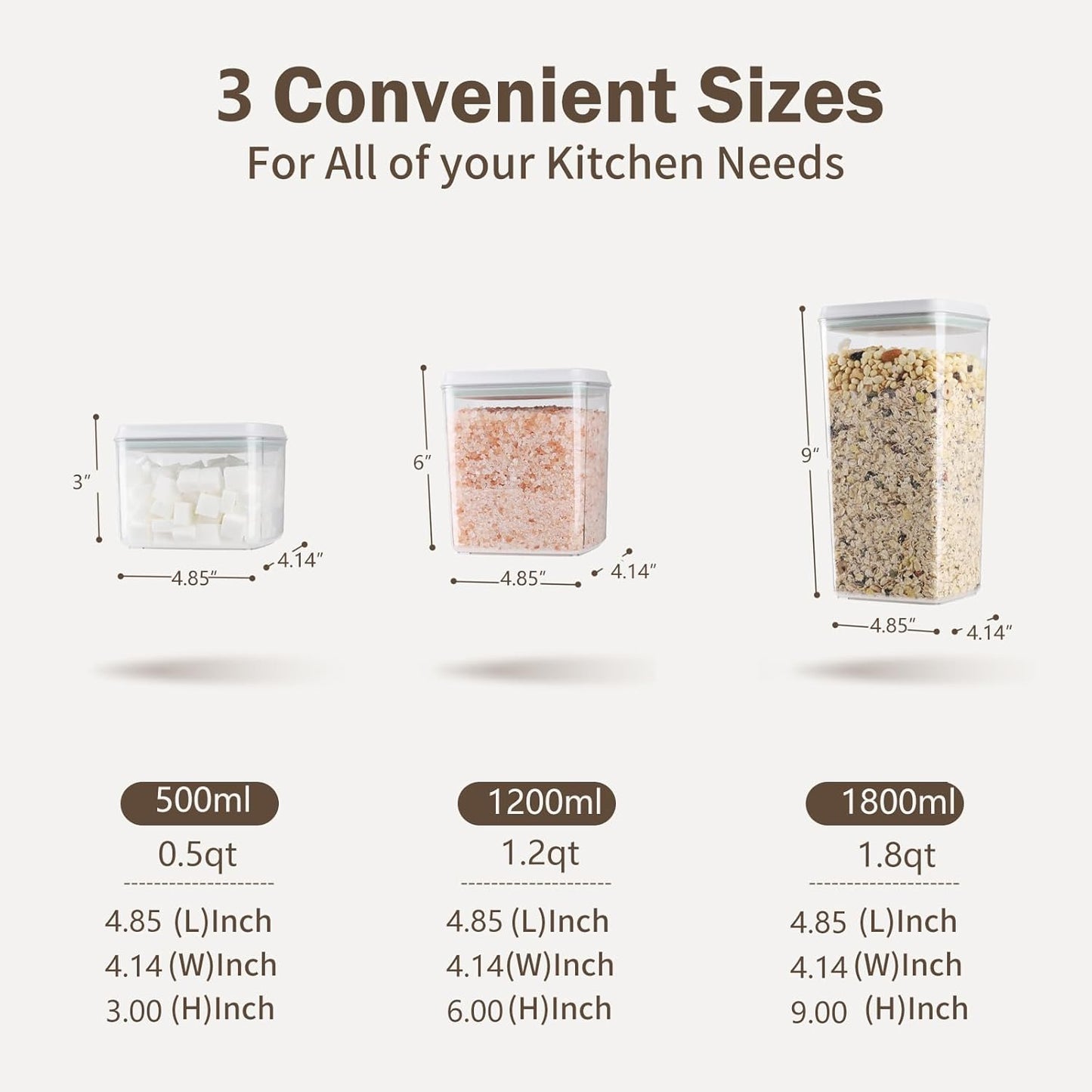 Pop Airtight Food Storage Containers Set with Lids, 6 Pcs Stackable One Button Opening Food