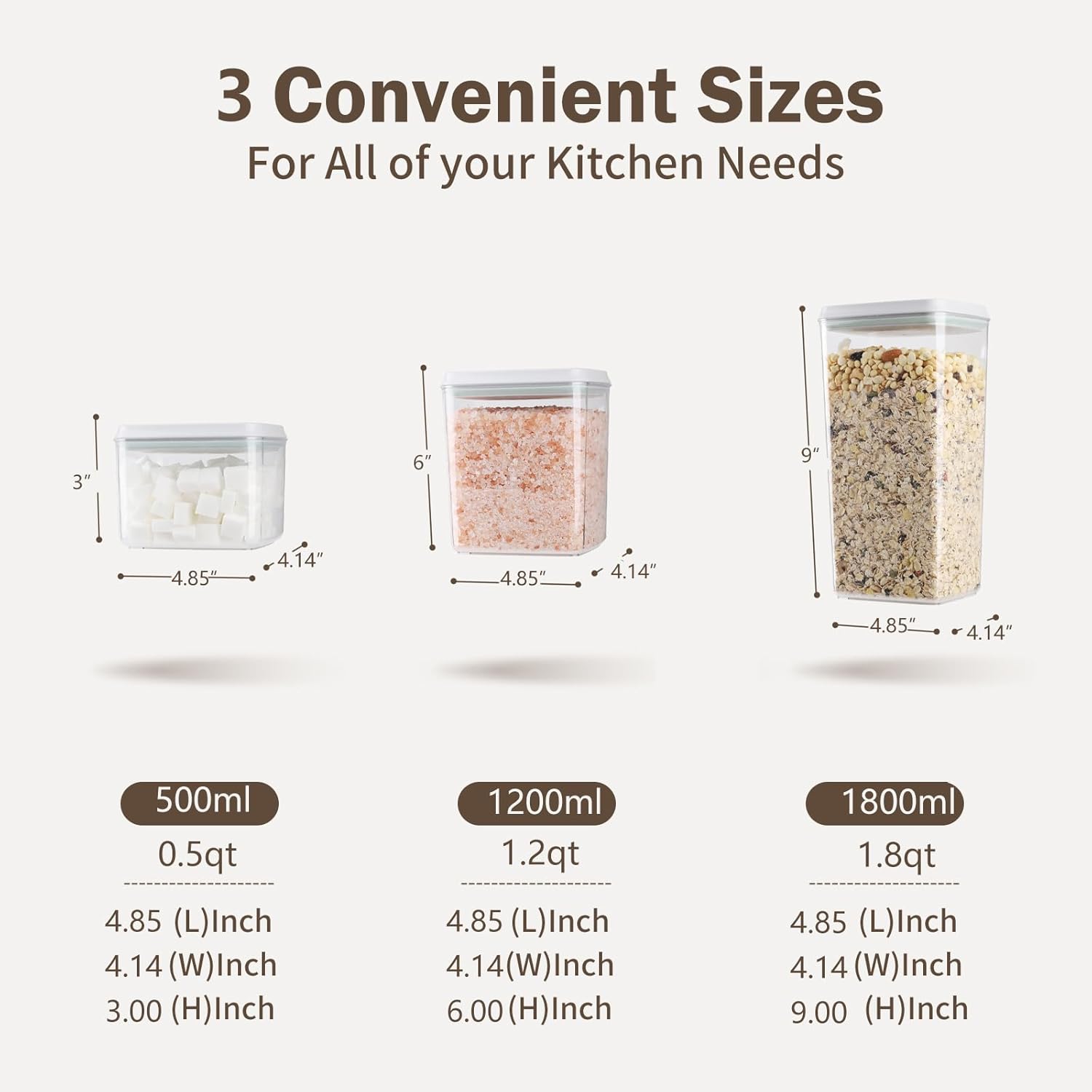 Pop Airtight Food Storage Containers Set with Lids, 6 Pcs Stackable One Button Opening Food