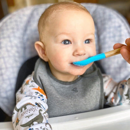 Avanchy Baby Fork Set, Bamboo and Silicone Spork Utensils, Toddler Baby Led Weaning Silverware Cutlery Flatware, Kids First Self Feeding, 2 Pack, Gray