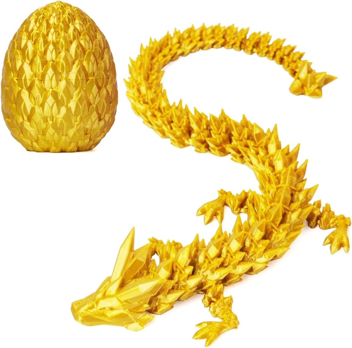 3D Printed Dragon in Egg, Beautiful Flexible Crystal Dragon, Gifts for Adults and Kids (Gold)