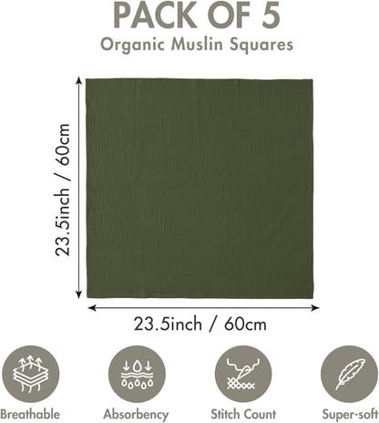 Muslin Receiving Blankets, Neutral Blanket Swaddling for Newborn Boys and Girls, 5 Pack Breathable