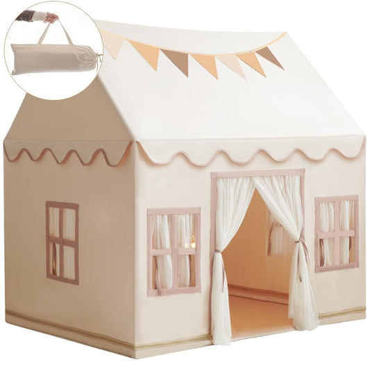 Large Kids Tent Playhouse Base Fabric with Star Lights, Flags and Tote Bags, Kids Play Tent Indoor