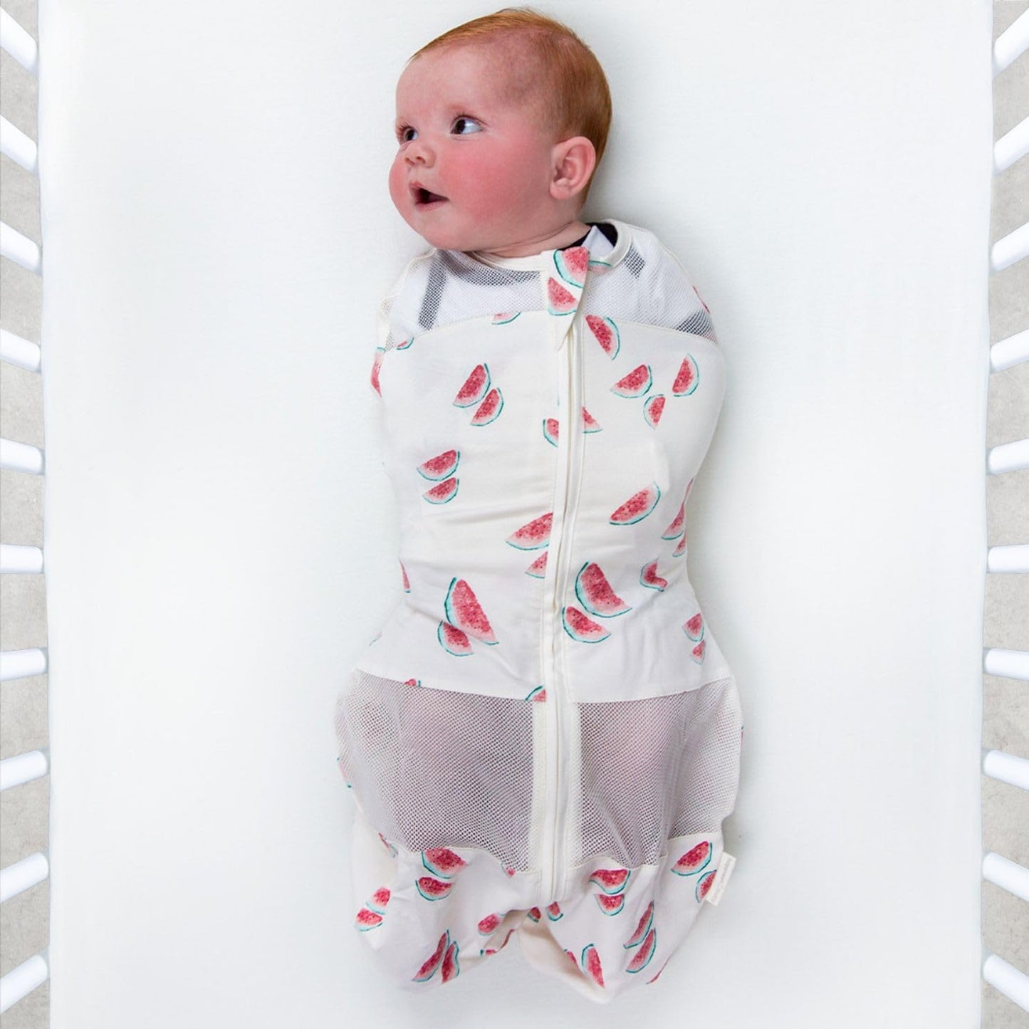 Happiest Baby Sleepea 5-Second Swaddle - 100% Organic Cotton Baby Swaddle Blanket - Doctor Designed Promotes Healthy Hip Development (Ivory Watermelons, Medium)