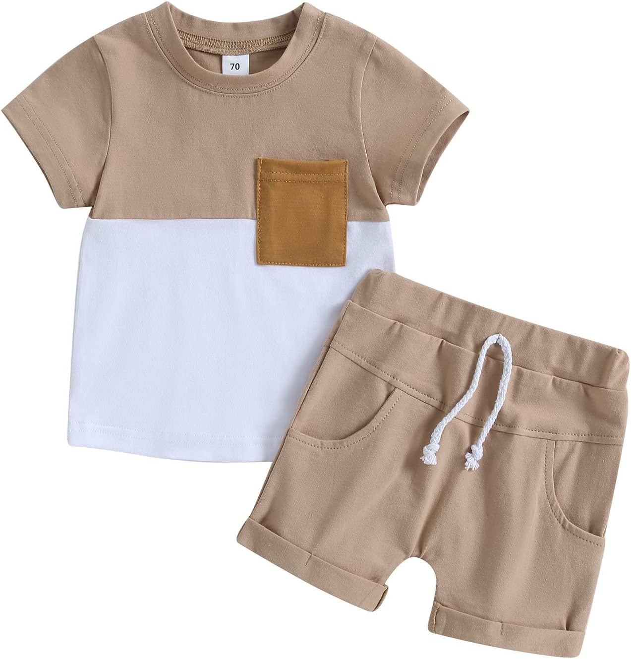 fhutpw Baby Toddler Boy Clothes Summer Outfits 6 12 18 24 Months Patchwork Short Sleeve T Shirt & Shorts Sets with Pockets