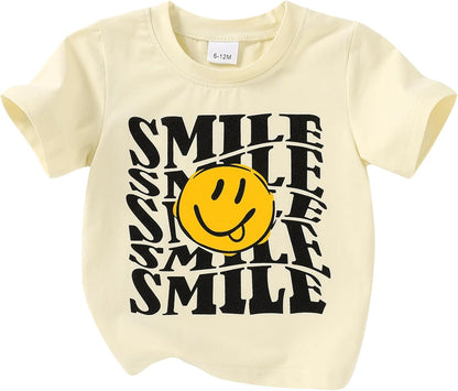 Happy Town Toddler Clothes Baby Boy Girl Smiley Face Shirt Short Sleeve T-Shirt Tee Summer Tops Outfits