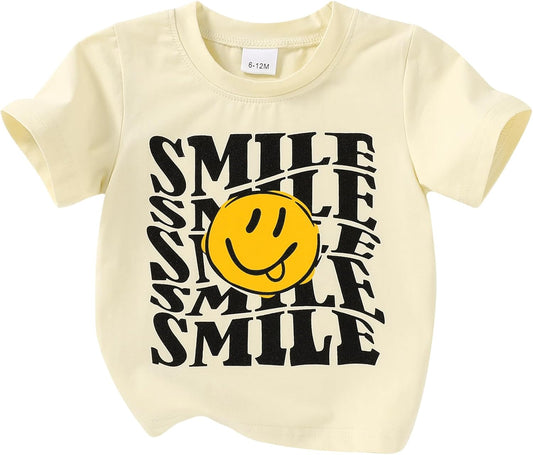 Happy Town Toddler Clothes Baby Boy Girl Smiley Face Shirt Short Sleeve T-Shirt Tee Summer Tops Outfits