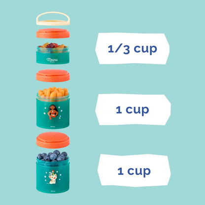 Whiskware Disney Princess Moana, Stackable Snack Containers for Kids, 3 Stackable Snack Cups for