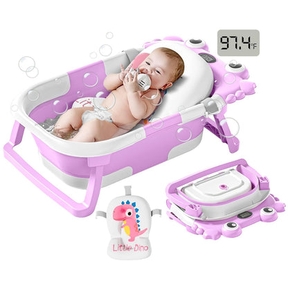 Collapsible Baby Bathtub for Infants to Toddler with Real-time Temp Monitor+Floating