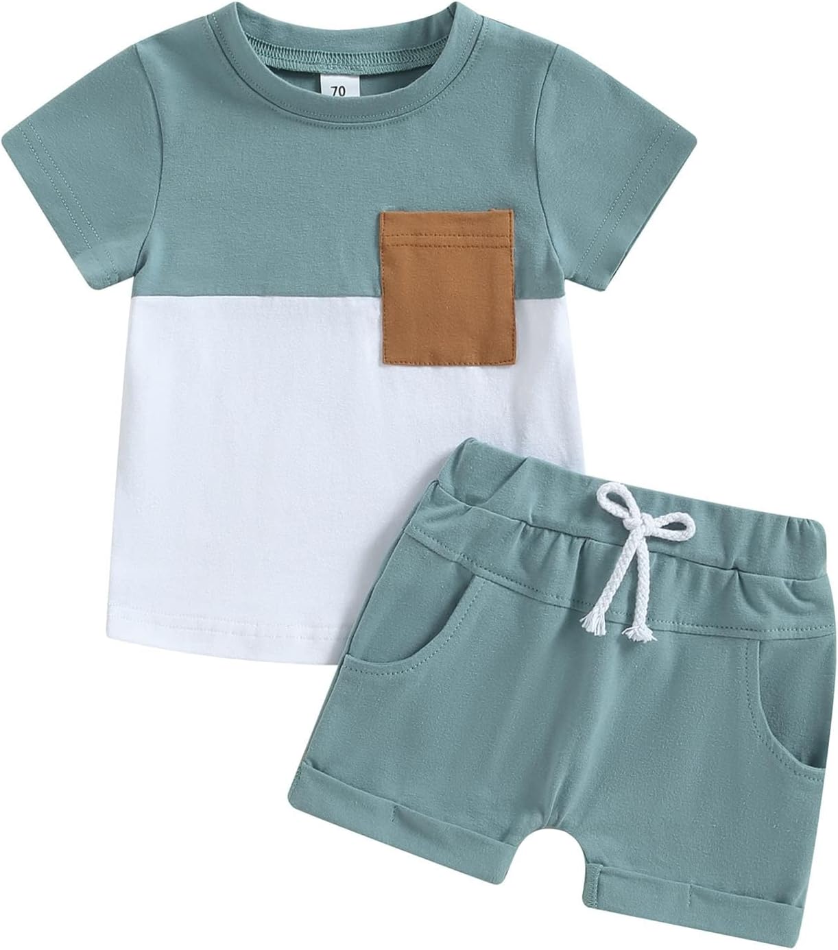 fhutpw Baby Toddler Boy Clothes Summer Outfits 6 12 18 24 Months Patchwork Short Sleeve T Shirt & Shorts Sets with Pockets