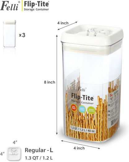 Felli Flip Tite Food Storage Container with Lid Airtight 4" Ring Seal Flip Top, Stackable Acrylic
