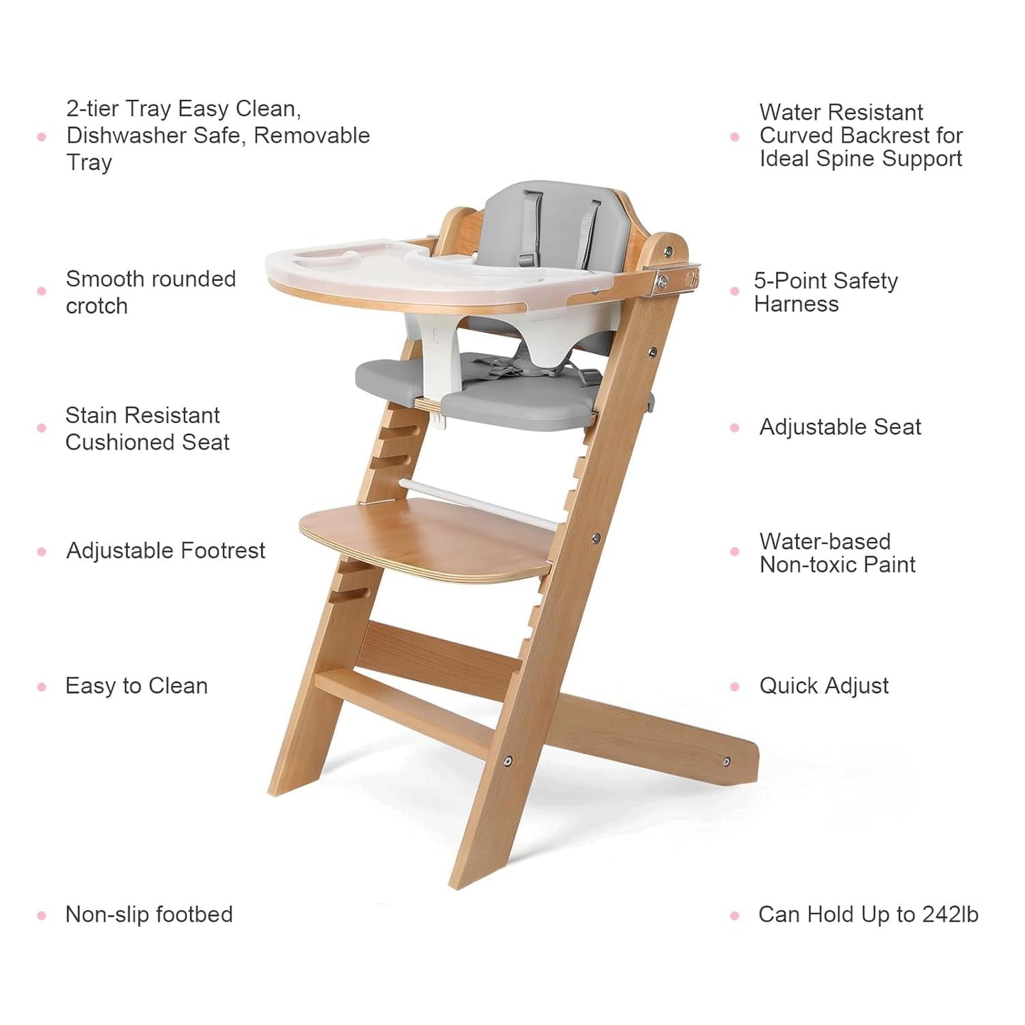 Cowiewie 3-in-1 Convertible Natural Wooden High Chair for Babies & Toddlers 3-Tier Remove & 2