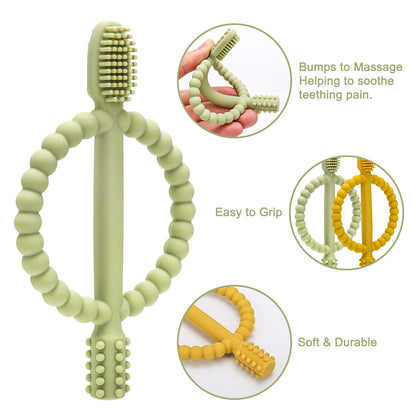 Baby Teething Toys with Easy-Hold Handle, Silicone Infant Toothbrush, Textured On Both Sides Helps Massage, Soothe Sore Gums, Teething Toys for Babies 0-6 Months, 6-12 Months