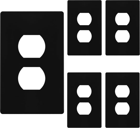 TG Mid-Size Screwless Duplex Wall Plate, Child Safe Receptacle Outlet Cover, Medium Size 1-Gang 4.88" H x 3.11" L, Polycarbonate Thermoplastic, UL Listed, SP-MS1-BK5P, Black (5 Pack)