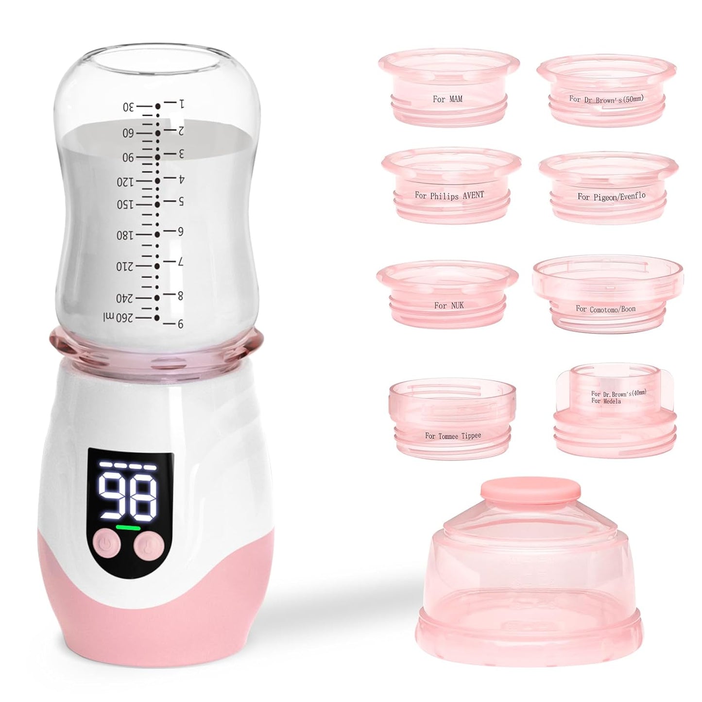 Portable Cordless Baby Bottle Warmer for Travel, Rechargeable with 8 Adapters & 1 Milk Powder