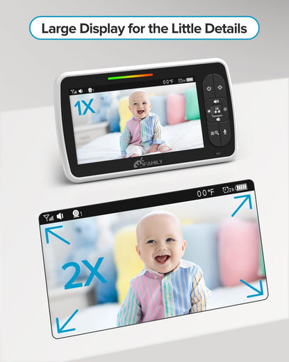 iFamily Baby Monitor - Large 5" Screen with 30Hrs Battery Life - Remote Pan-Tilt-Zoom;No WiFi
