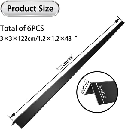 6PCS 1.2x1.2x48” Aluminum Alloy Metal Wall Corner Protectors 20Ga Thickness Black Color Wall Corner Guards for Wall, Door Trim and Window Frames