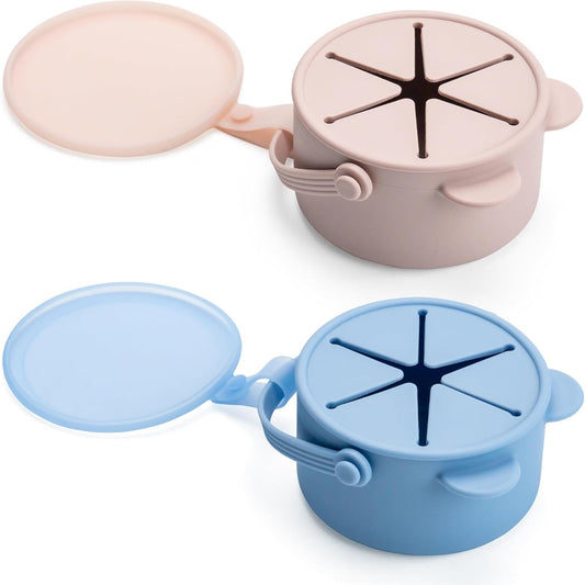 Silicone No Spill Snack Cups for Toddlers – Portable Baby Snack Cup Containers with Dustproof Lid