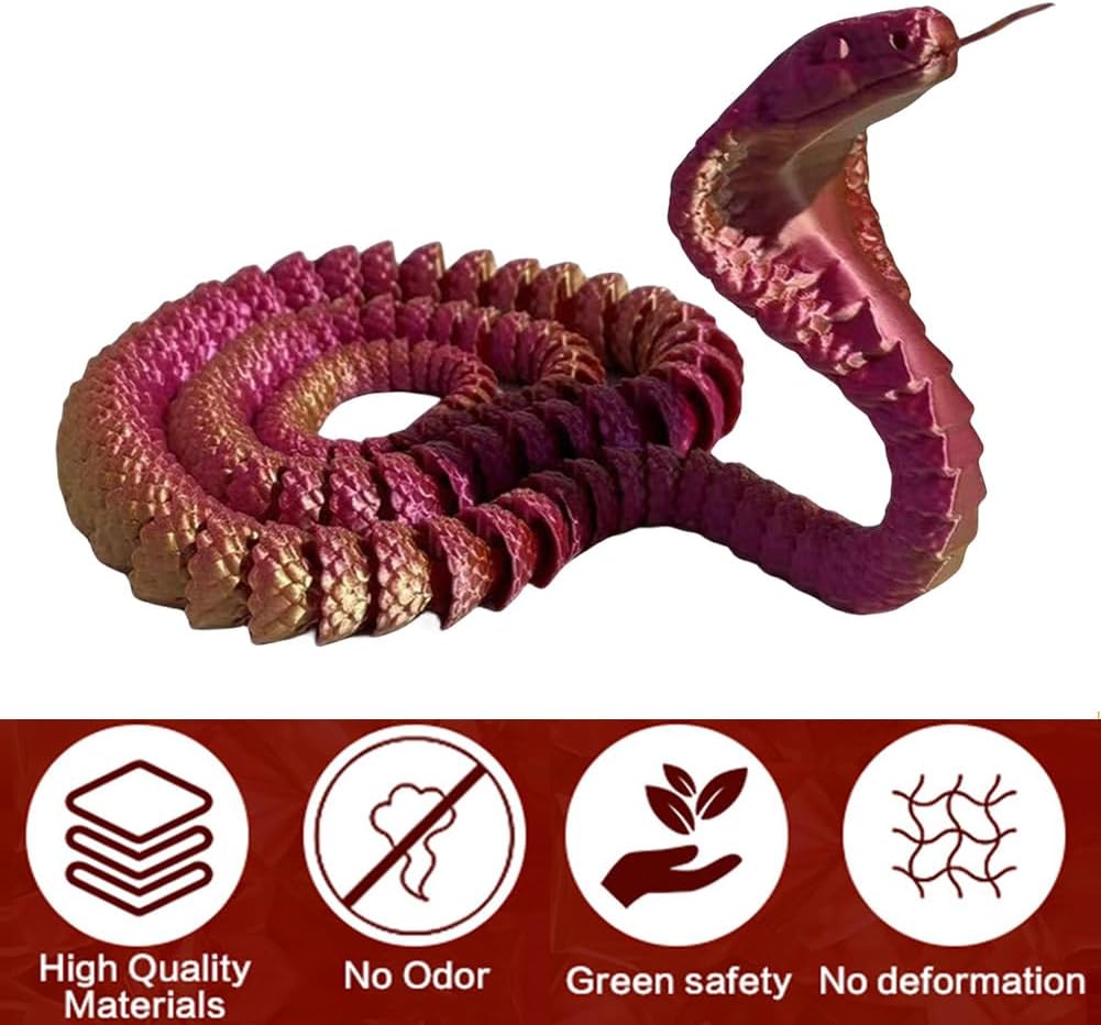 3D Printed Snake Cobra-3D Printed Animals Fidget Toy Creative 3D Printed Animals Articulated Snake Collectibles Home Office Executive Desk Decor