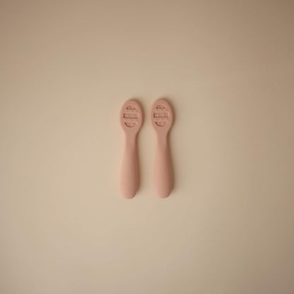 mushie Silicone First Feeding Baby Spoons | 2 Pack (Blush/Shifting Sand)