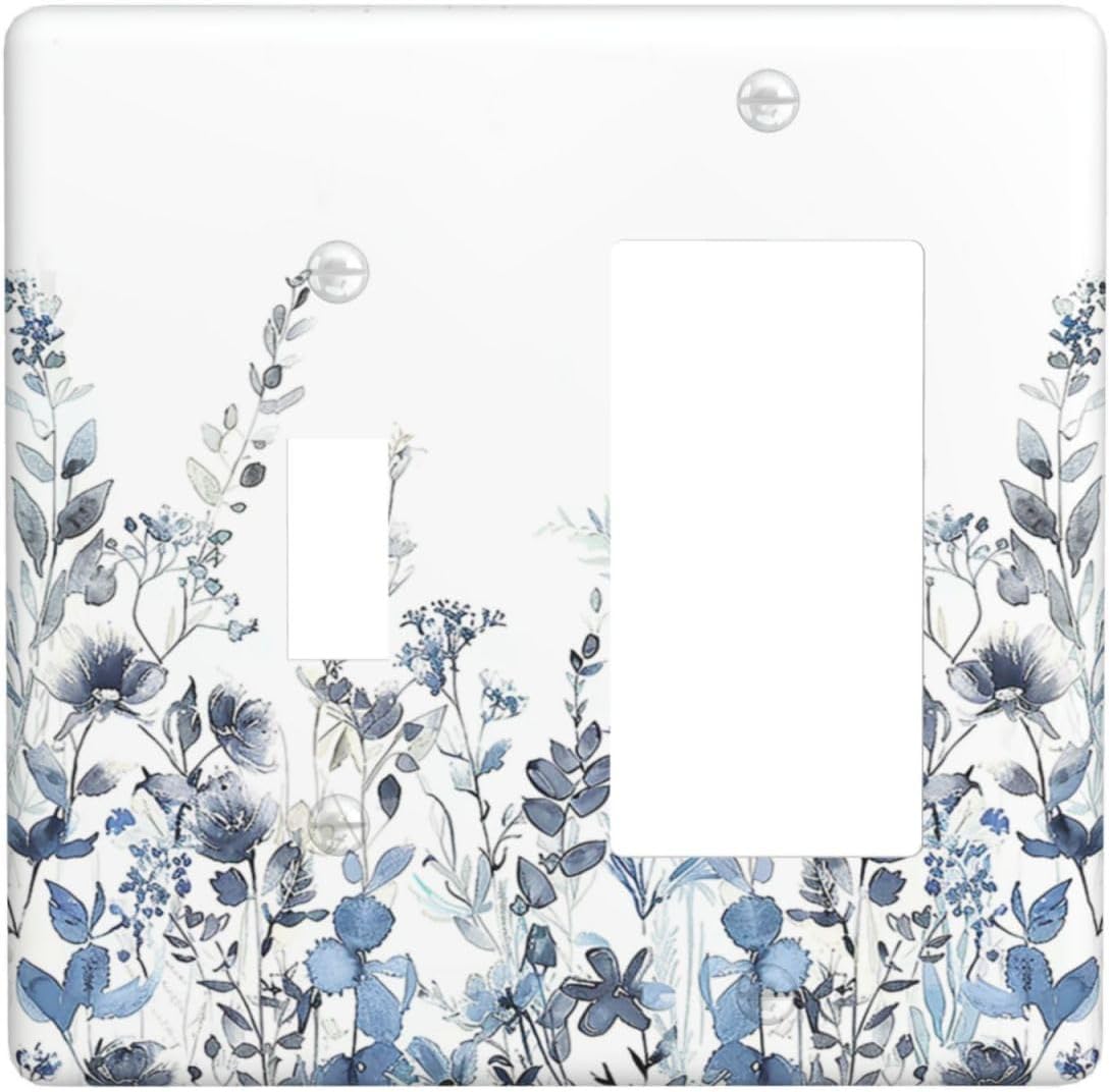 Outlet Covers Light Blue Watercolor Leaves Plant With Floral 1 Toggle 1 Rocker Combination Decorative Wall Plate Electrical Switch Plates Light Switch Cover Plate for Bedroom Bathroom Decor
