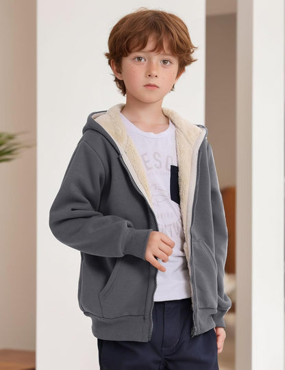 Gihuo Unisex Boy's Girls Winter Warm Sherpa Lined Zip Up Sweatshirt Fleece Jacket Kid's Hoodie Outerwear