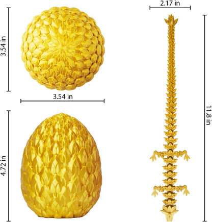 3D Printed Dragon Egg, Beautiful Flexible Joints Executive Desk Toys, Gifts for Adults and Kids (Gold)