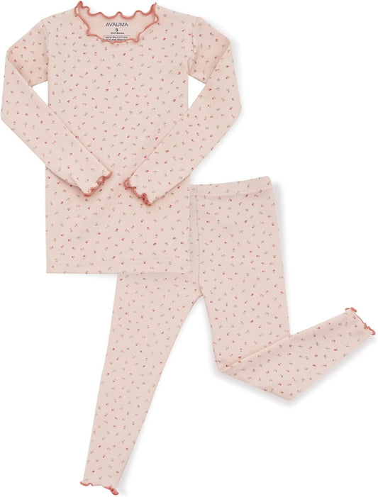 AVAUMA Baby Boy Girl Pajama Set 6M-7T Kids Cute Toddler Snug fit Flower Pattern Design Pjs Cotton Sleepwear Ruffled Shirring