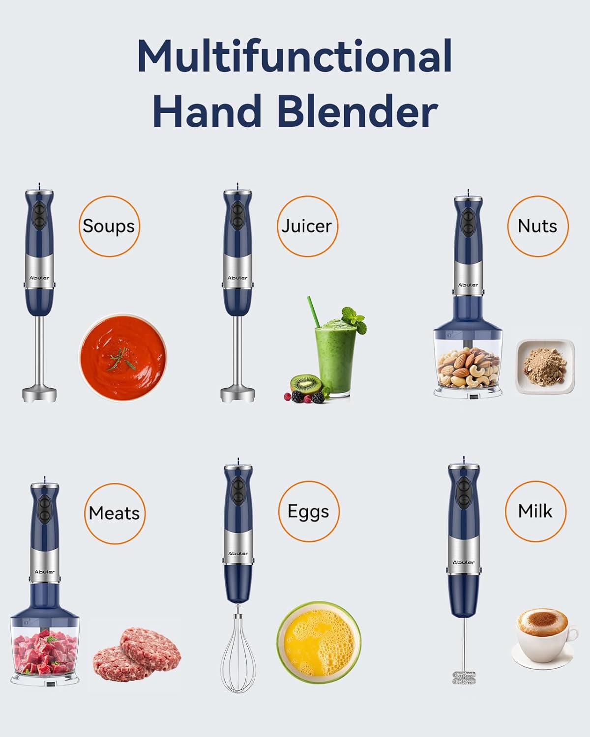 Immersion Blender Handheld 1000W 5 in 1 Corded Stick Hand Blender Kitchen with 12 Speed, BPA-Free