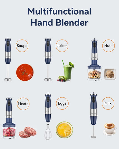 Immersion Blender Handheld 1000W 5 in 1 Corded Stick Hand Blender Kitchen with 12 Speed, BPA-Free