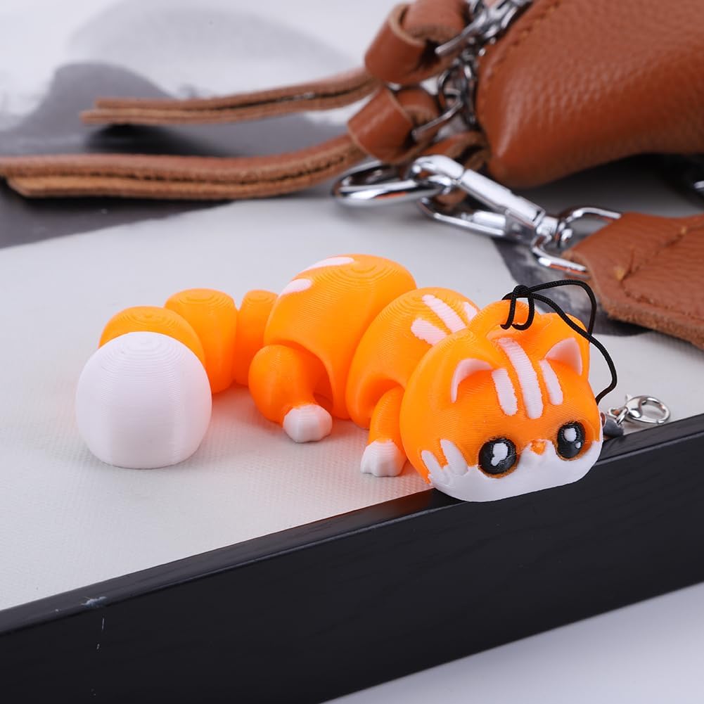 3D Printed Articulating Fox Sculpture,1PCS 3D Printed Animals Toy,Adorable Animal Figurine,Crystal Fox Fidget Toys,Adults Fidget Toys for Autism ADHD,Home Office Decor (Orange Cat), Small