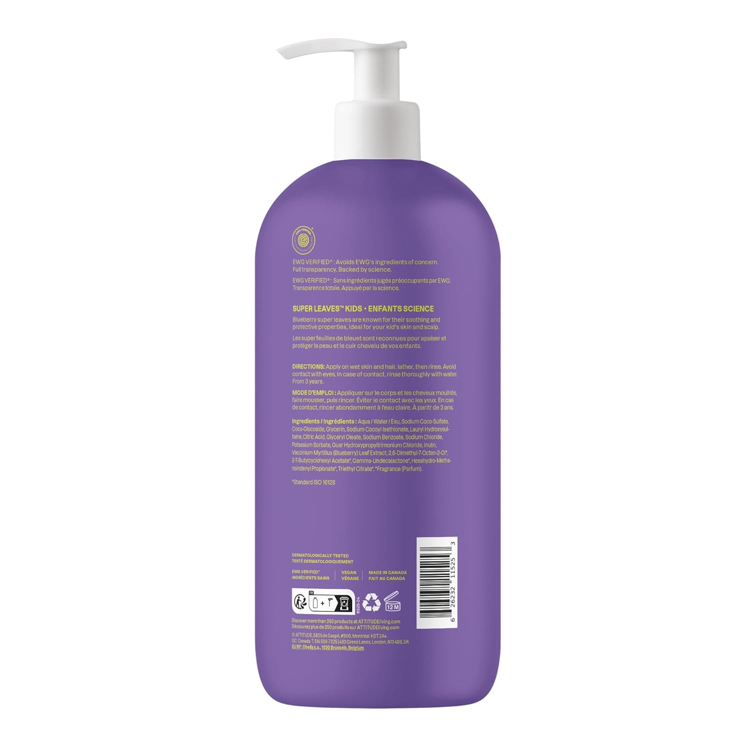 ATTITUDE Shampoo and Body Wash for Kids, EWG Verified Hair and Body Cleanser, Dermatologically