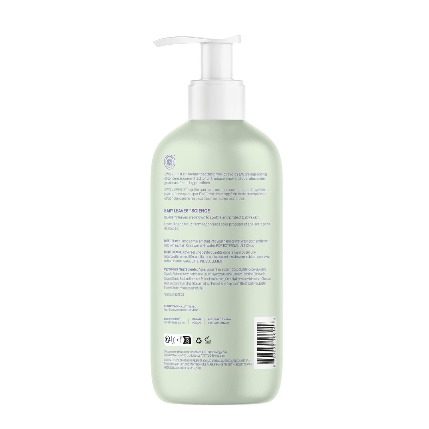 ATTITUDE 2-in-1 Shampoo and Body Wash for Baby, EWG Verified, Dermatologically Tested, Made with