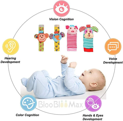 Wrist Rattles Foot Finder Rattle Sock Baby Toy, Rattle Toy, Arm Hand Bracelet Rattle, Feet Leg Ankle Socks, Activity Rattle Present Gift for Newborn Infant Babies Boy Girl Bebe (5 pcs-I)