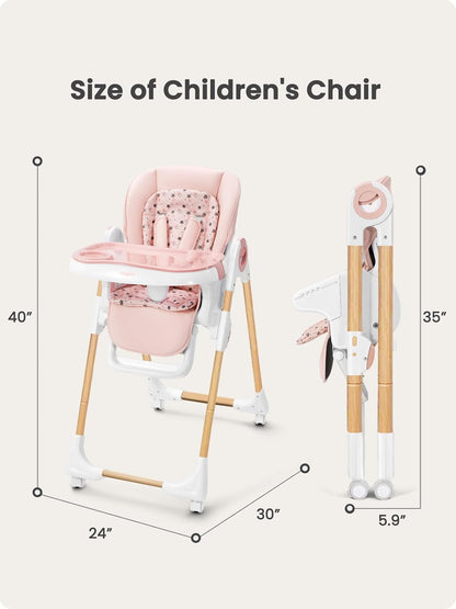 Foldable High Chair with Soft Cushion, High Chairs for Babies and Toddlers, Height Adjustable