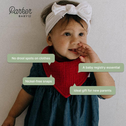 Parker Baby Muslin Bandana Drool Bibs | 100% Soft Muslin Cotton, Absorbent & Adjustable | Stylish Teething & Drooling Bibs