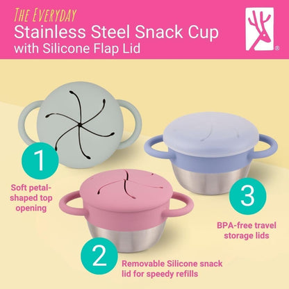 Elk and Friends Stainless Steel Snack Cups | Removable Silicone Food Catcher and Travel Lid |