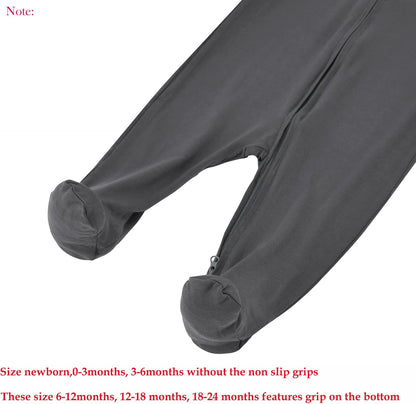 Aablexema Baby Zipper Pajamas Bamboo Rayon, 3pcs Unisex Infant Onesie with Mitten Long Sleeve Footed Pjs