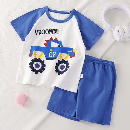 Baby Toddler Boys 4 Pieces T-shirts and Shorts Dinosaur Tops & Shorts Summer Outfits