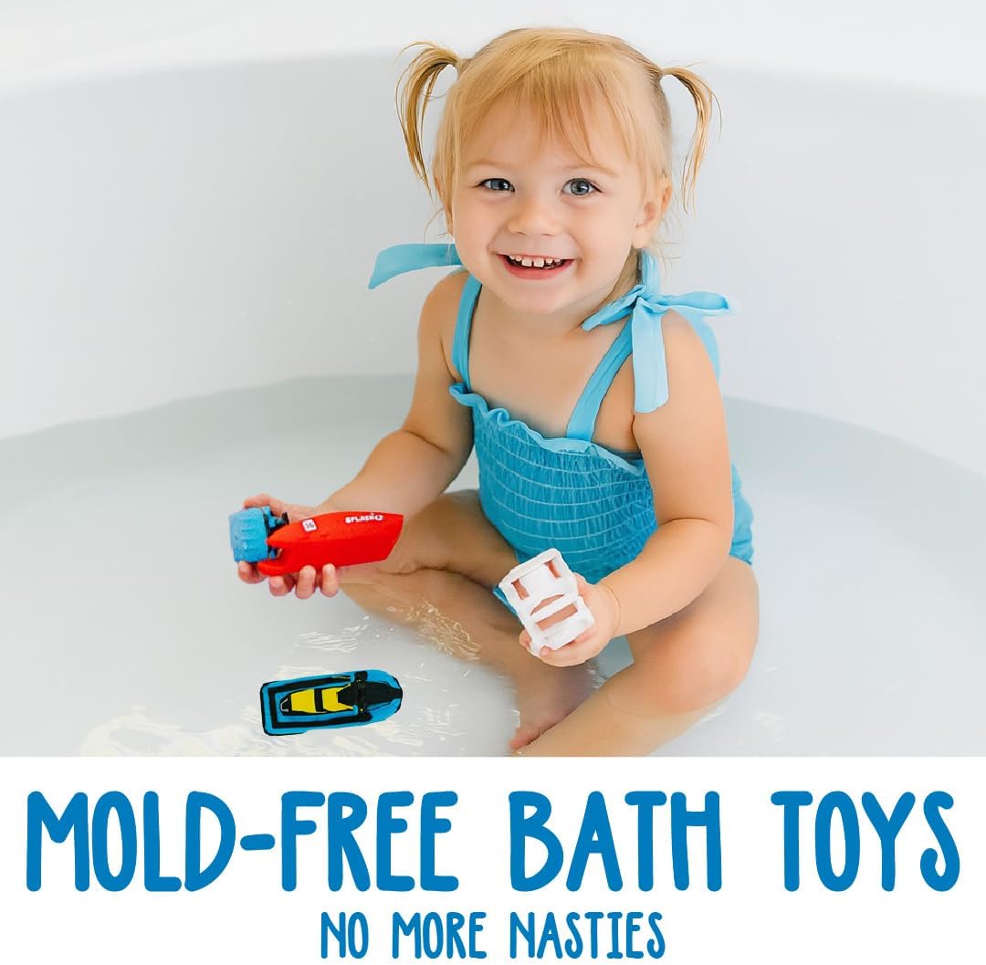 SplashEZ Bath Toy Boats for Toddlers, Mold Free Boat Bath Toys for Kids & Toddlers, No Hole for