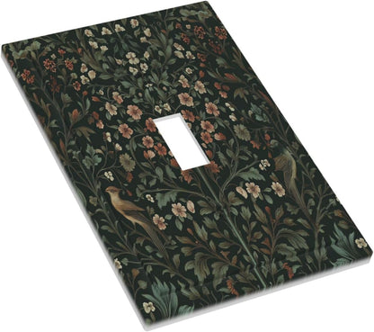 Decorative Light Switch Cover Vintage Morris Colorful Flower Green Leaf 1 Gang Single Toggle Device Electrical Faceplate Switchplates Decorator Outlet Wall Plate For Bed Room Living Room