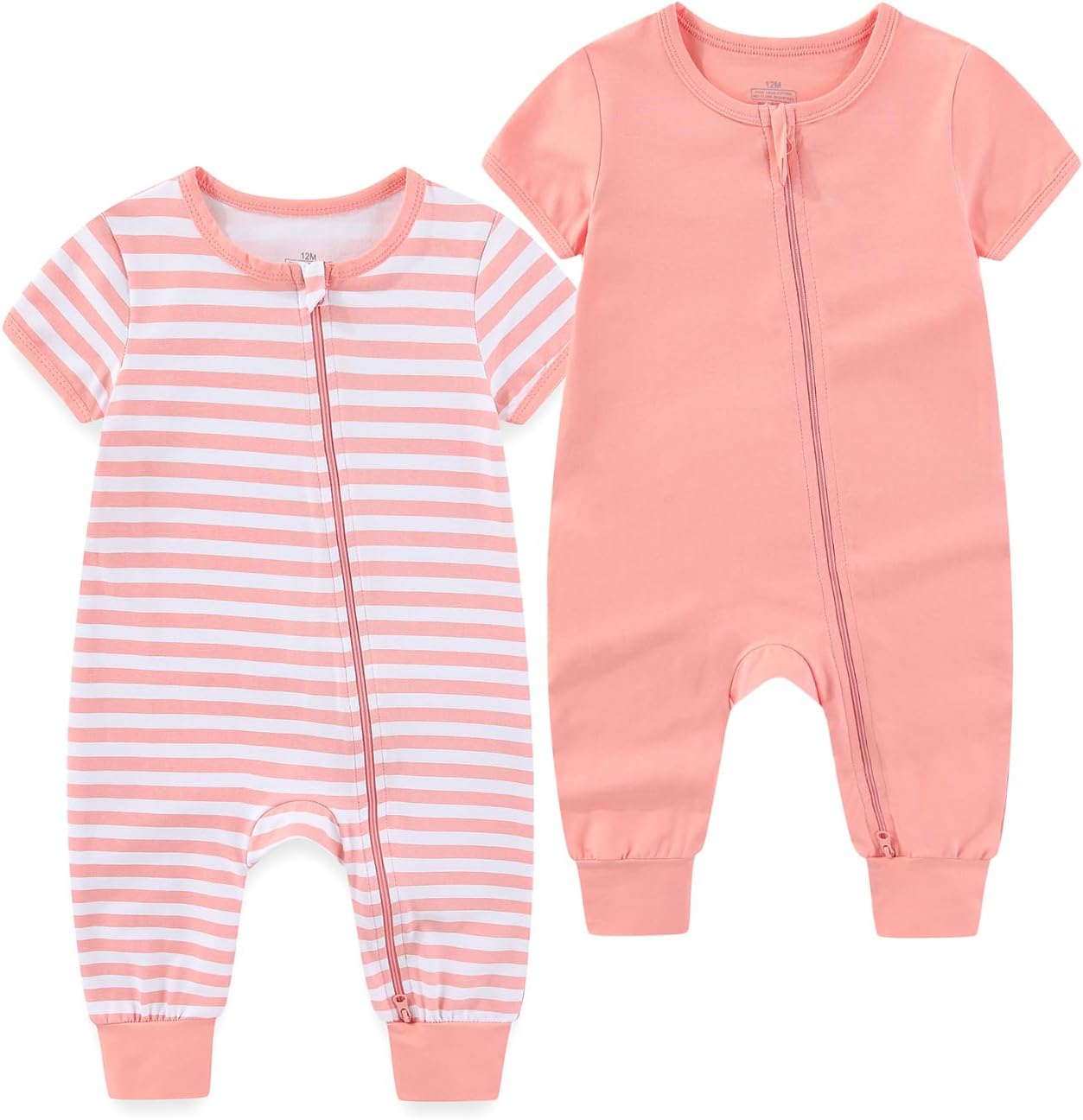 Baby Boy Girl 2 Pack Romper Infant Short Sleeve 2 Way Zipper One Piece Jumpsuits Newborn Clothes 0-24 Months