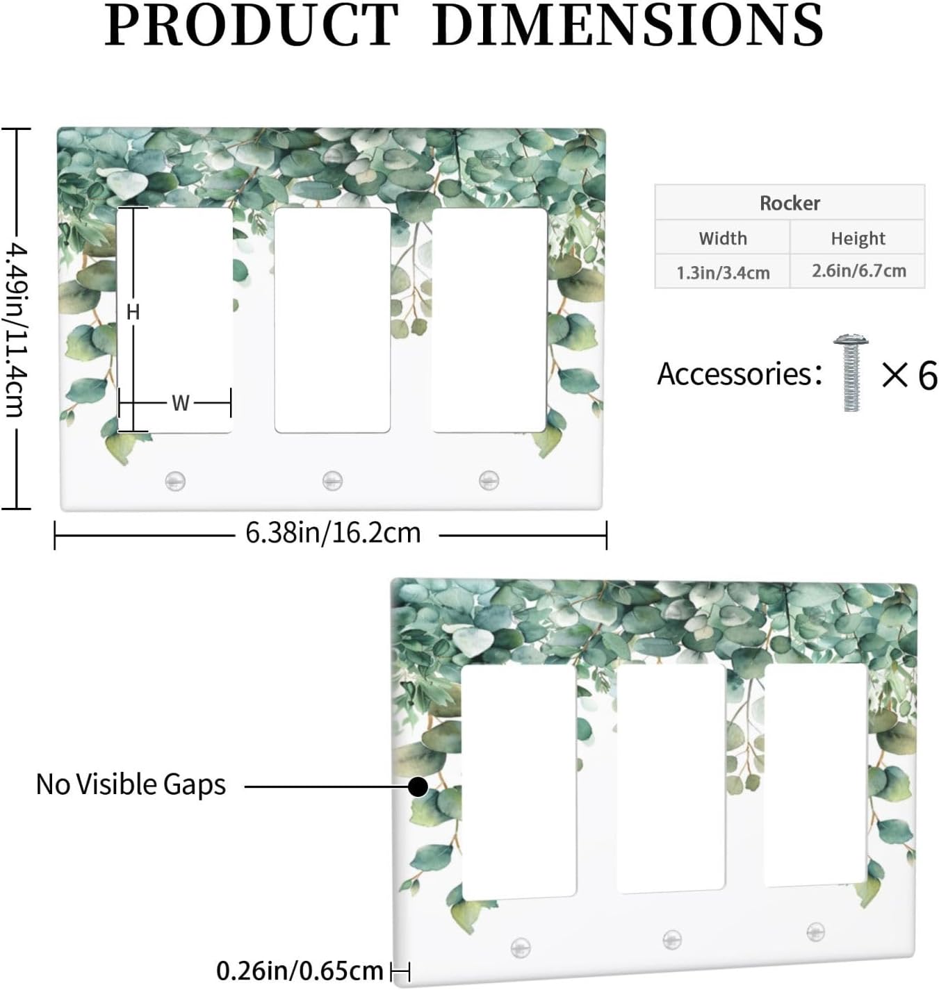 Decorative Outlet Covers Rustic Green Eucalyptus Leaves 3 Gang Wall Plate Triple Rocker Light Switch Cover Plate Jumbo Electrical GFCI Faceplate for Country Bedroom Home Decor