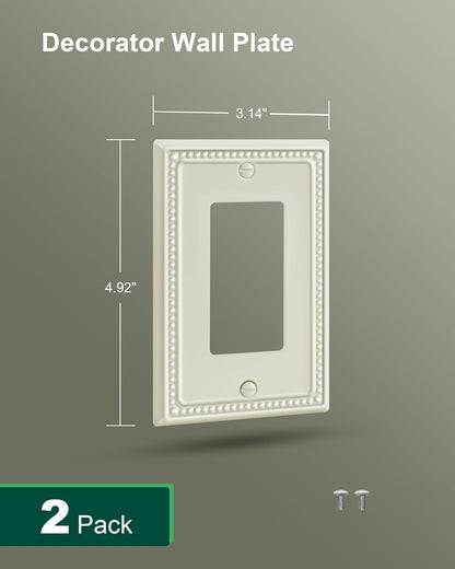 2-Pack Decorator Outlet Cover Plate, Decorative Switch Plates and Outlet Covers, Light Almond Metal Wall Plates for Electrical Outlets, Receptacle, GFCI Outlet, Dimmer Switch